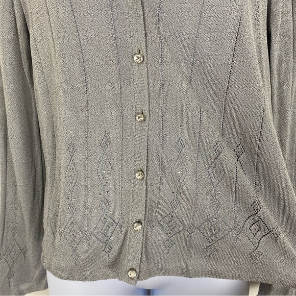 ESCADA Grey Lightweight Embellished Cardigan Sweater Button Front Size 38 - Picture 3 of 7
